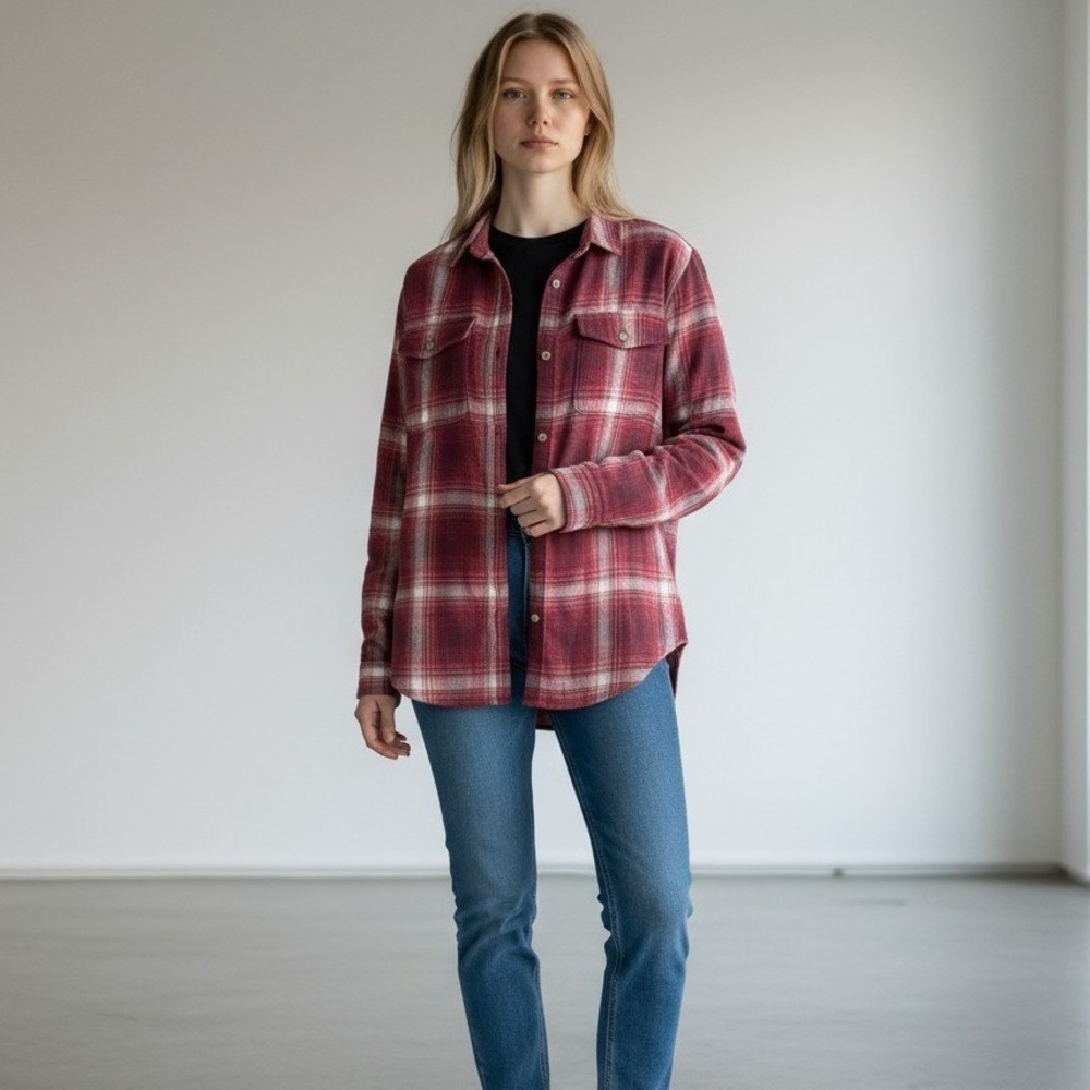 Jachs‎ Girlfriend Button Down Shirt Red Plaid Casual Flannel XL Grunge Western